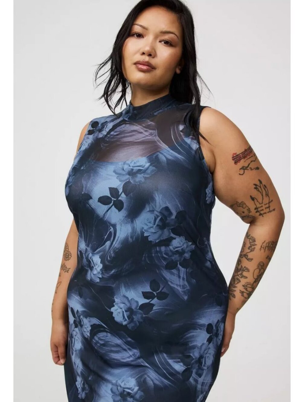 NWT Torrid 2 Floral Blue Maxi Mock-Neck Column Dress 2X 18 20 - Picture 2 of 13
